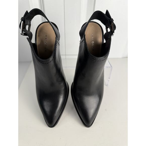 Halogen Black Leather Pointy Toe Slingback Booties/Mules 5 NWOB - Picture 2 of 8